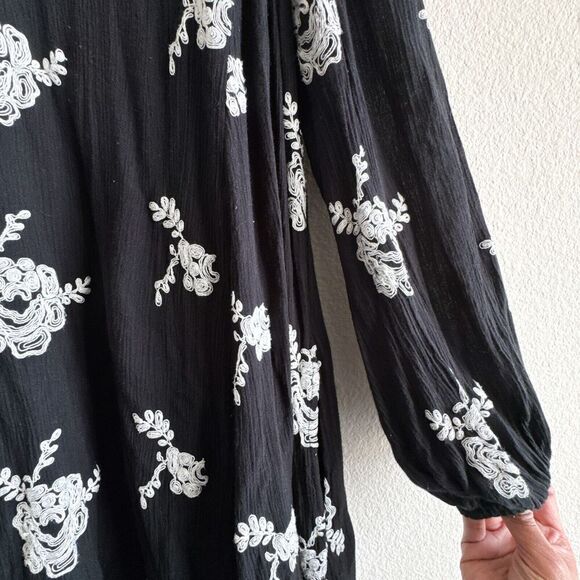 Free People Emma Austin Floral Embroidered Tunic Medium Dress Black Swing - Picture 6 of 11